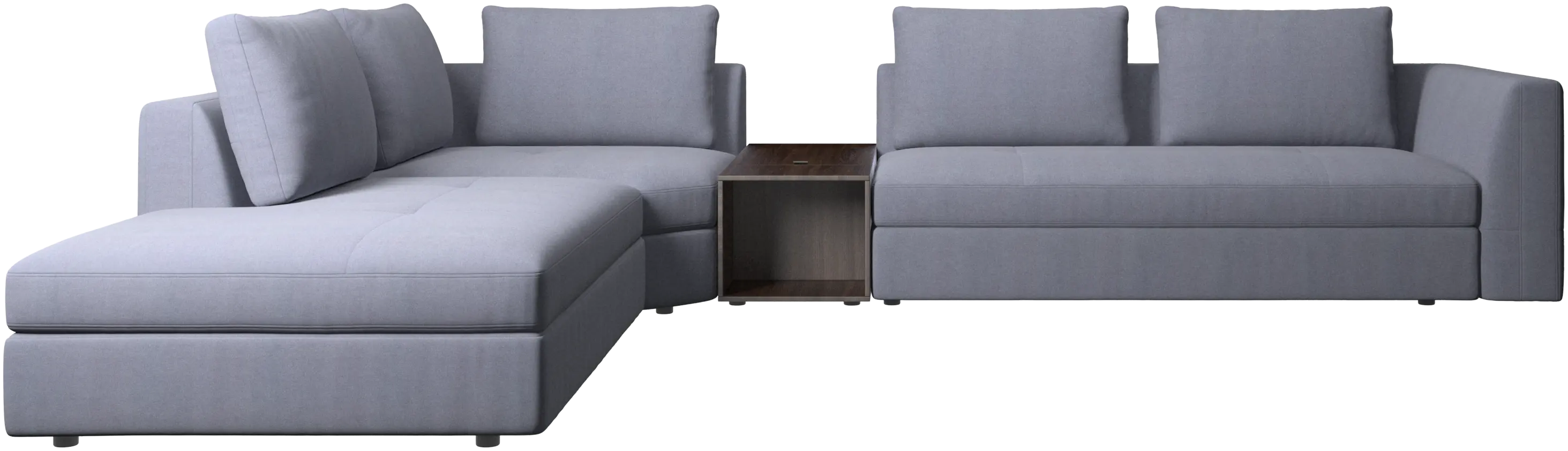Bergamo corner sofa with lounging unit and footstool w/storage