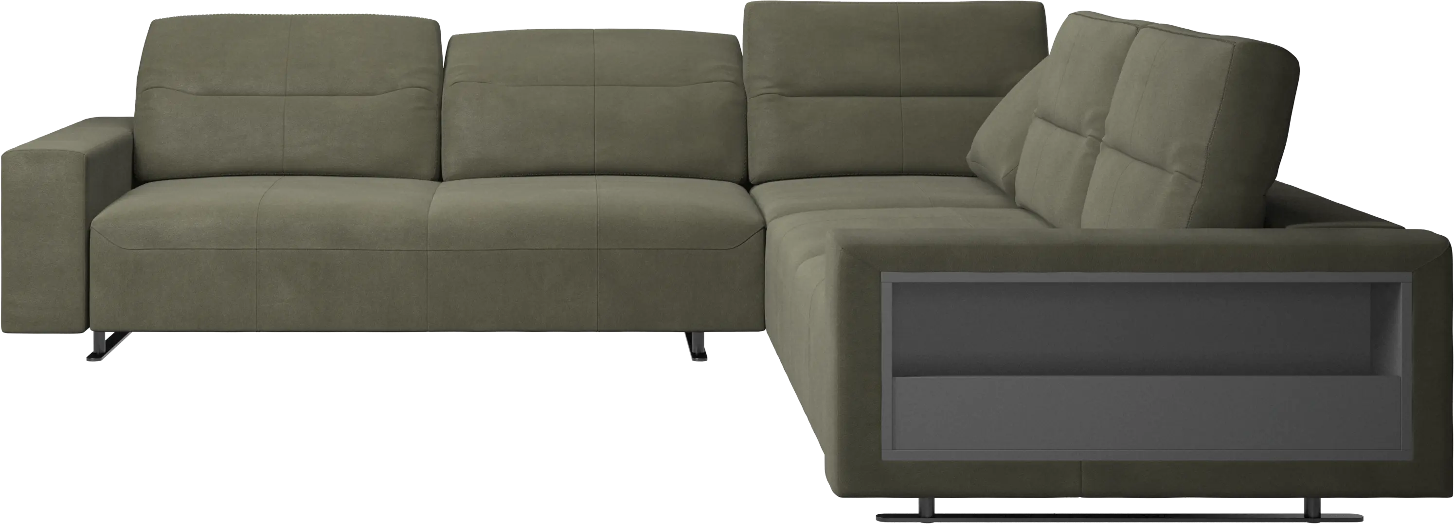 Hampton corner sofa with adjustable back and storage on right side