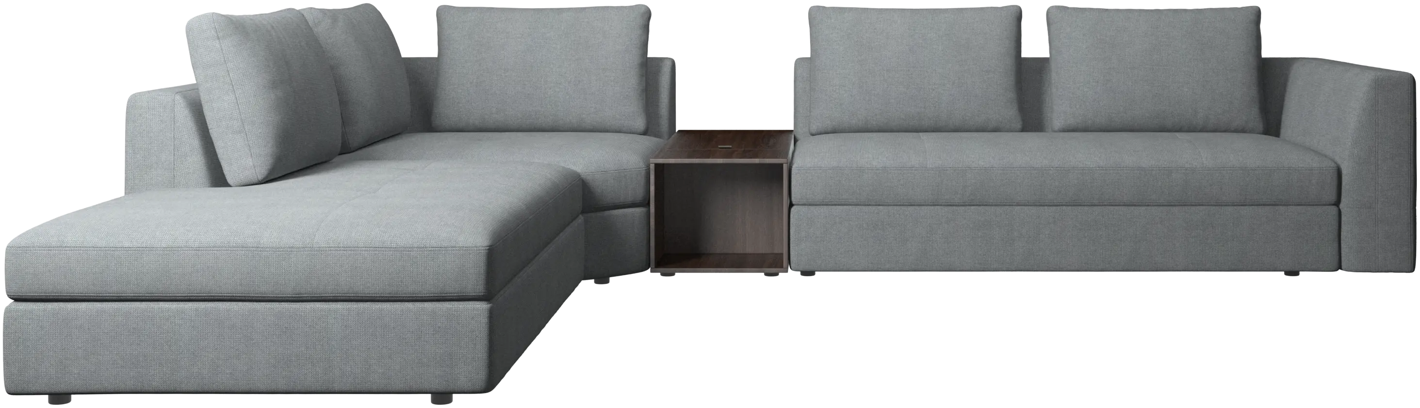 Bergamo corner sofa with lounging unit and footstool w/storage