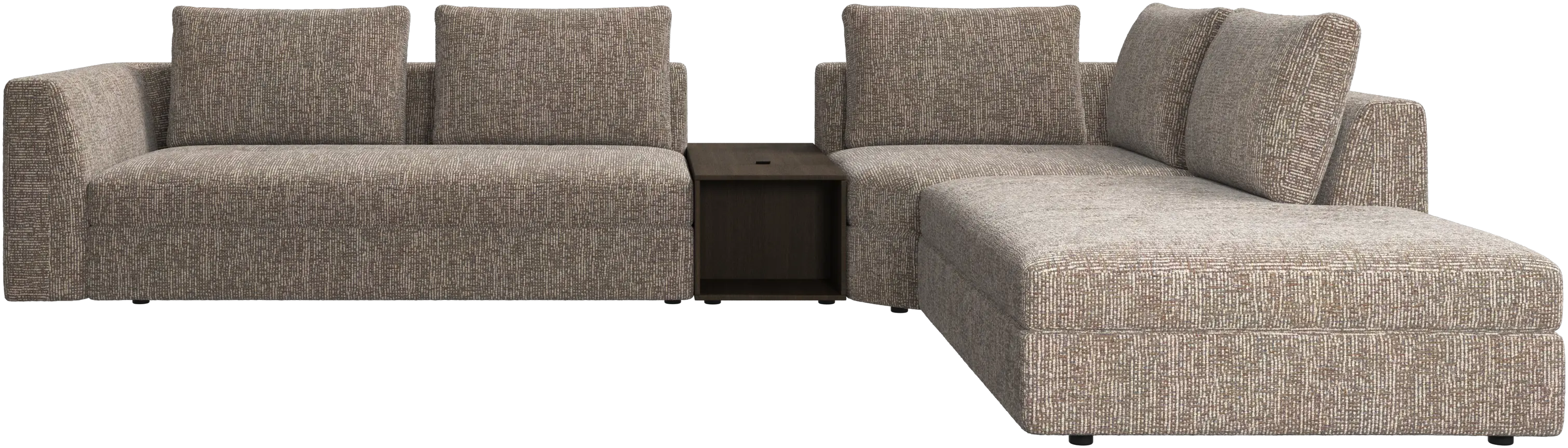 Bergamo corner sofa with lounging unit and footstool w/storage