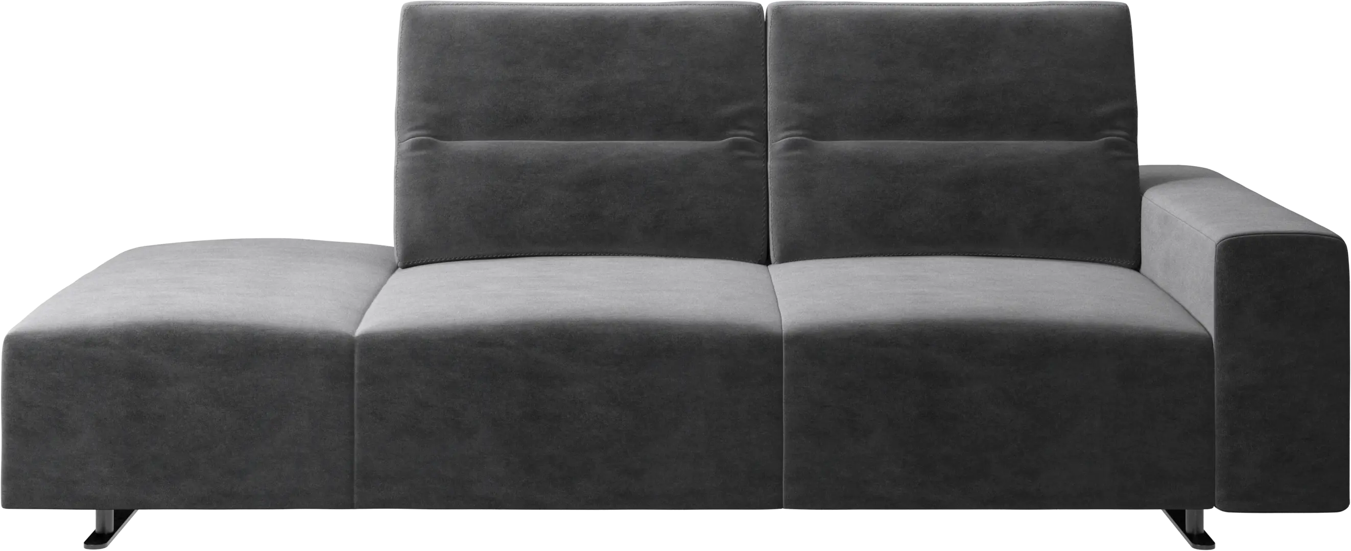 Hampton sofa with adjustable back and lounging unit left side, armrest right