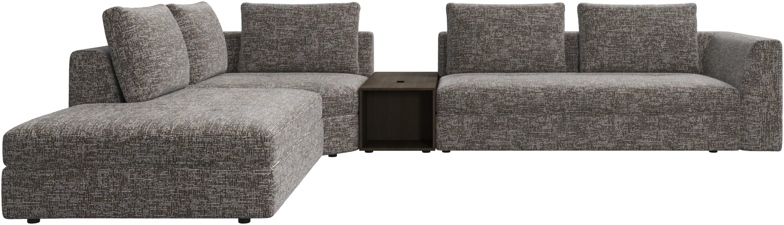 Bergamo corner sofa with lounging unit and footstool w/storage
