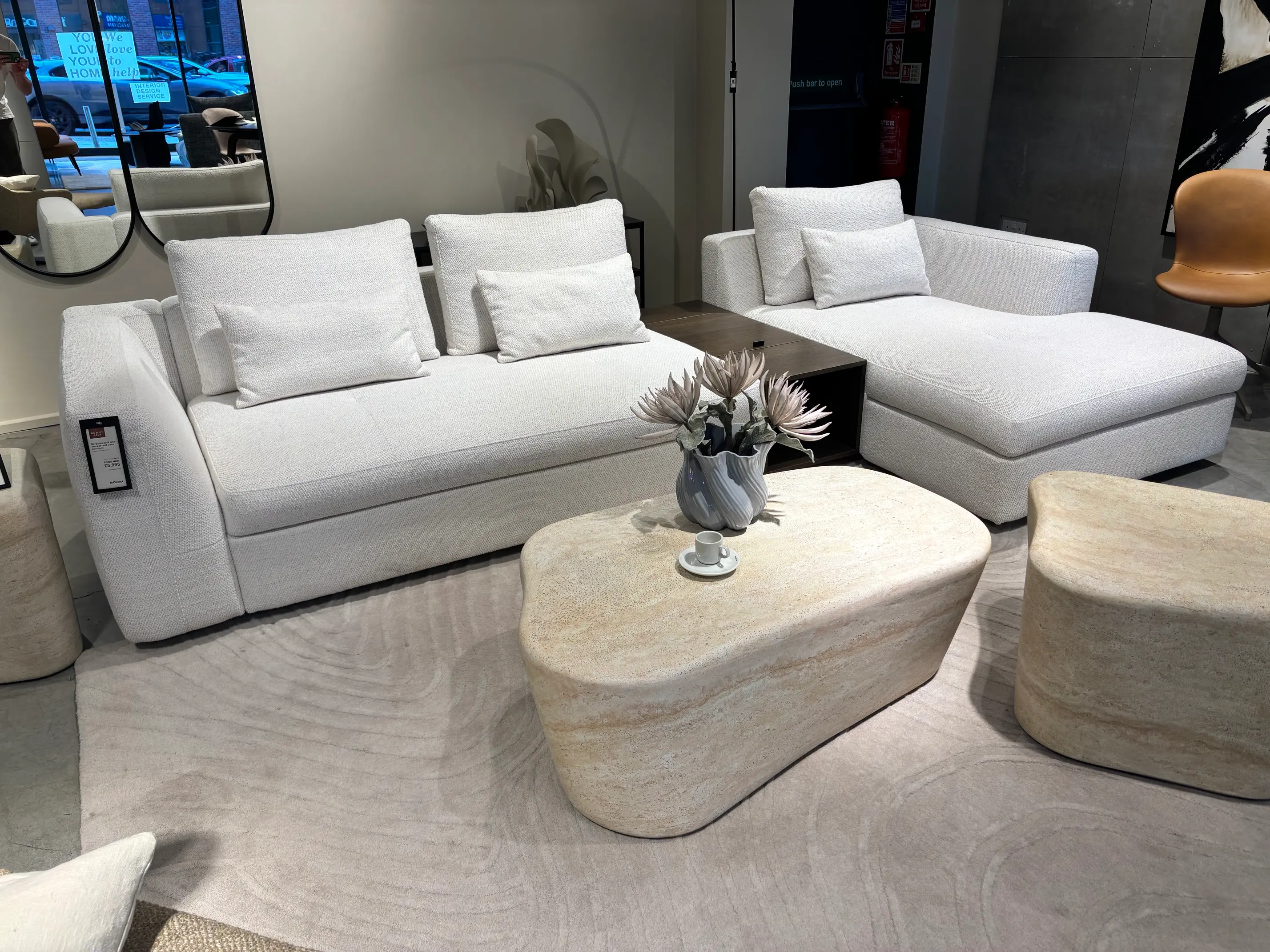 Sofas Bergamo sofa with storage, chaise and deco cushions - White Lazio fabric