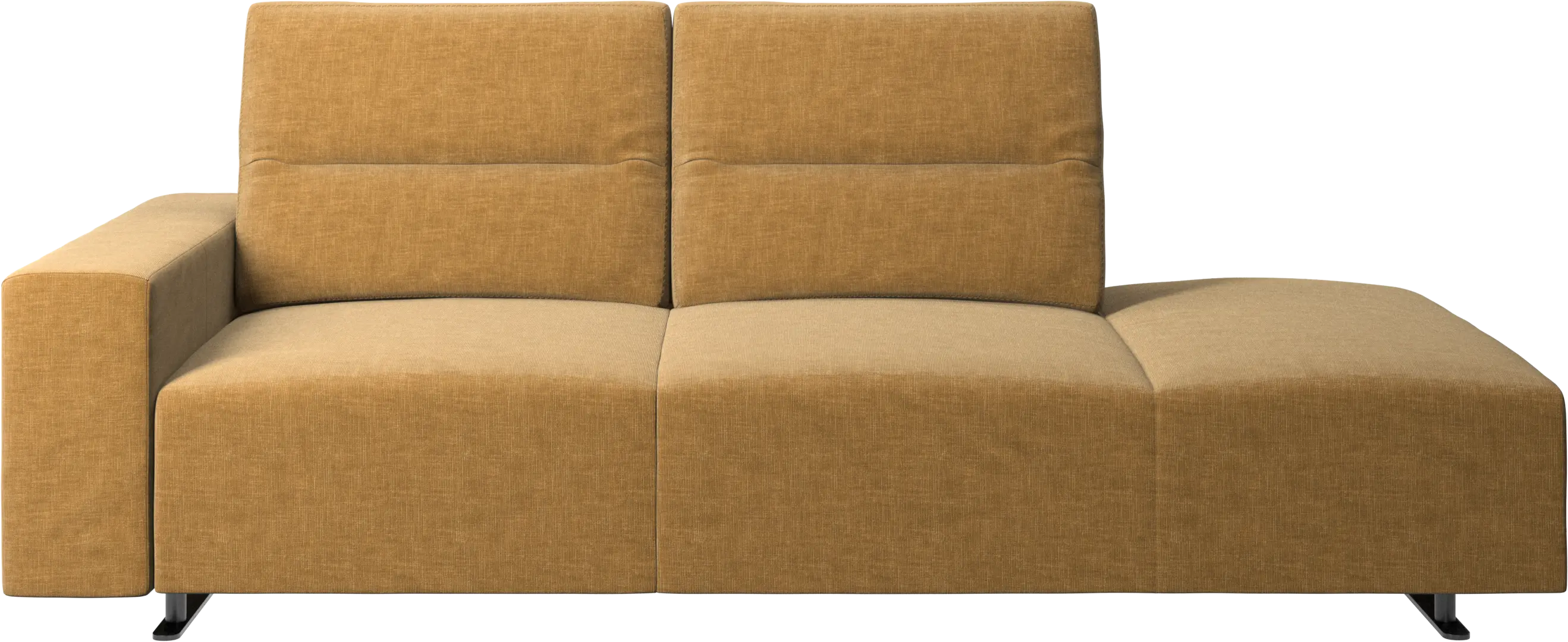 Hampton sofa with adjustable back and lounging unit right side, storage and armrest left side
