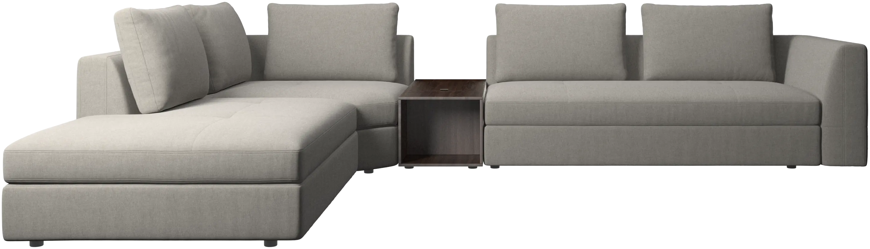 Bergamo corner sofa with lounging unit and pouf w/storage