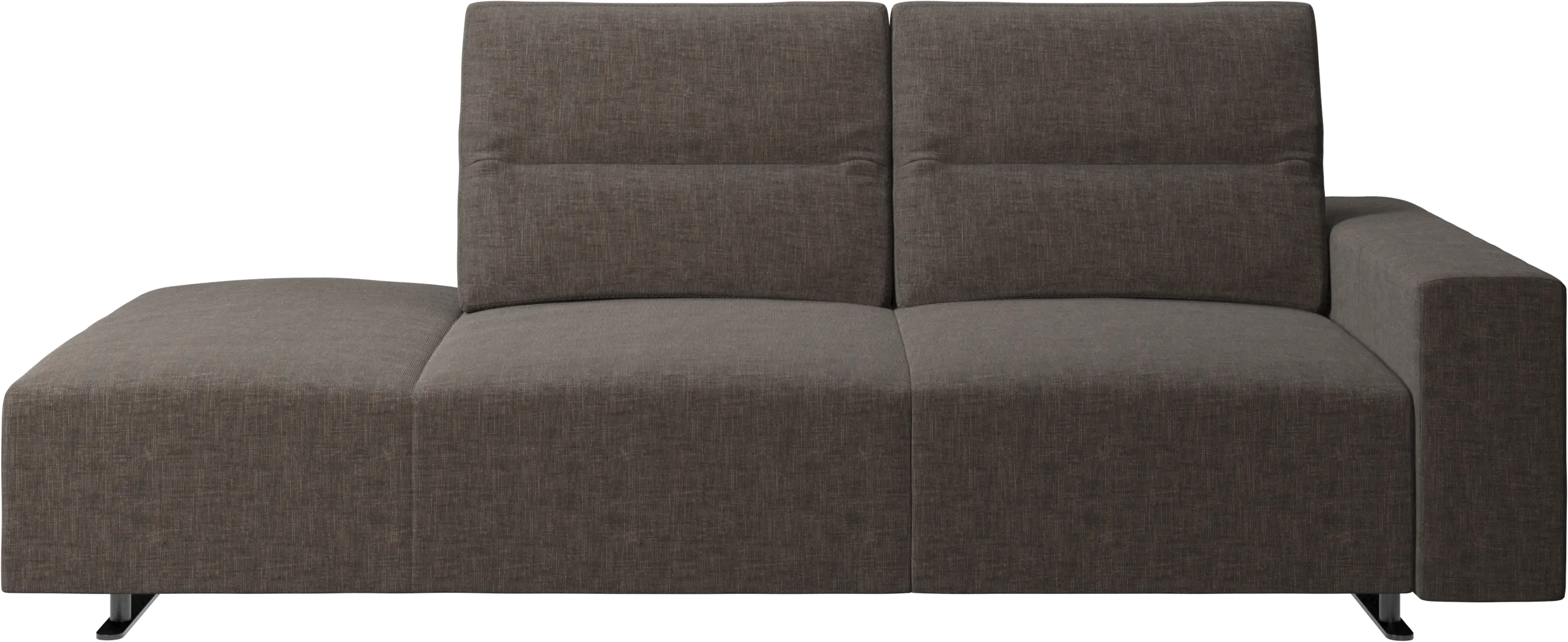 Hampton sofa with adjustable back and lounging unit left side, storage and armrest right side