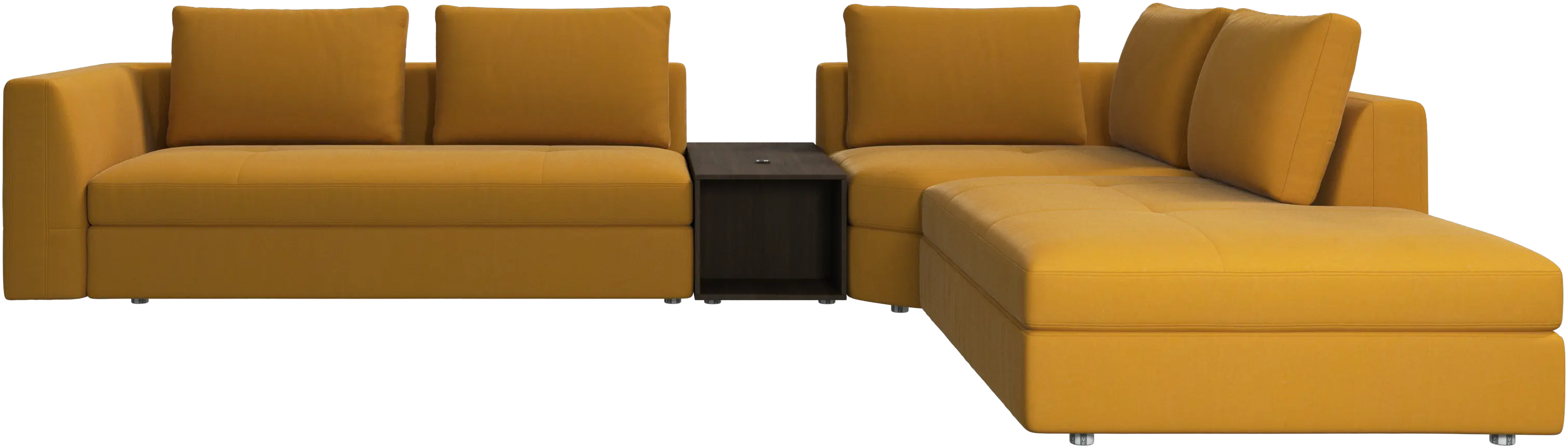Bergamo corner sofa with lounging unit and footstool w/storage