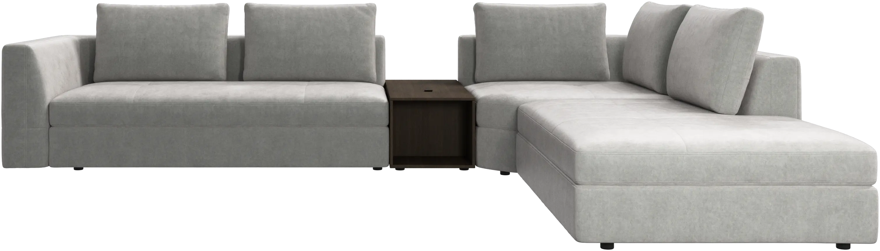 Bergamo corner sofa with lounging unit and pouf w/storage