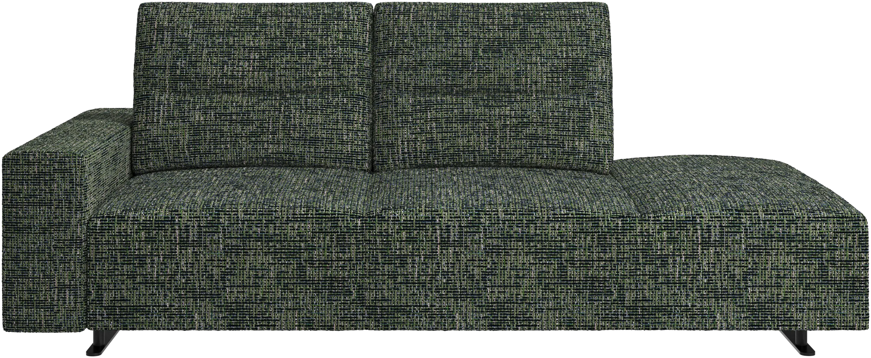 Hampton sofa with adjustable back and lounging unit right side, storage and armrest left side