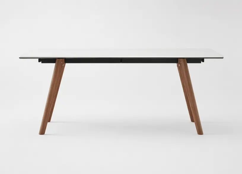 Outdoor [Adelaide - 1300] Adelaide table (for in and outdoor use), white high pressure laminate with black inner core/eucalyptus.