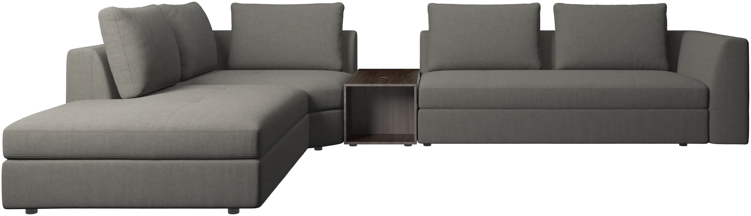 Bergamo corner sofa with lounging unit and pouf w/storage