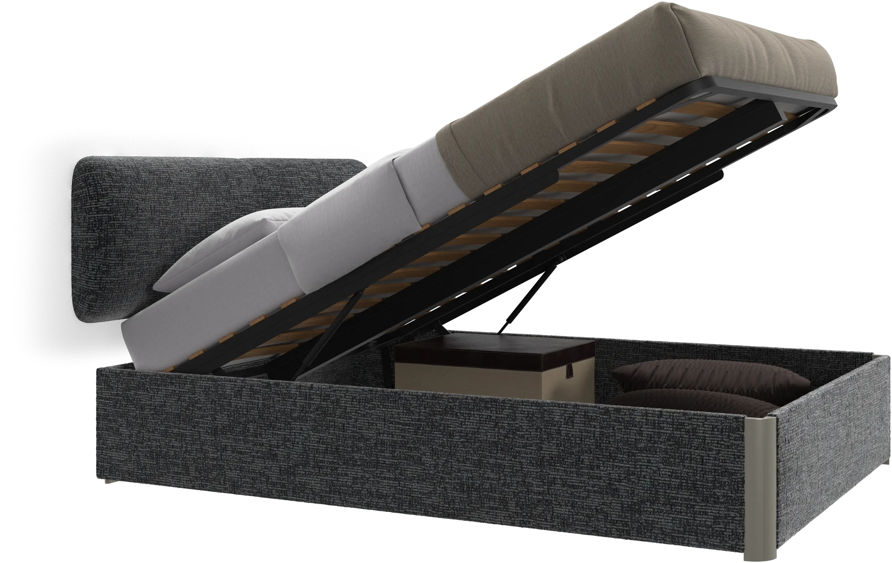 Element lit, tête de lit murale, avec lattes et solution de stockage, excl. matelas