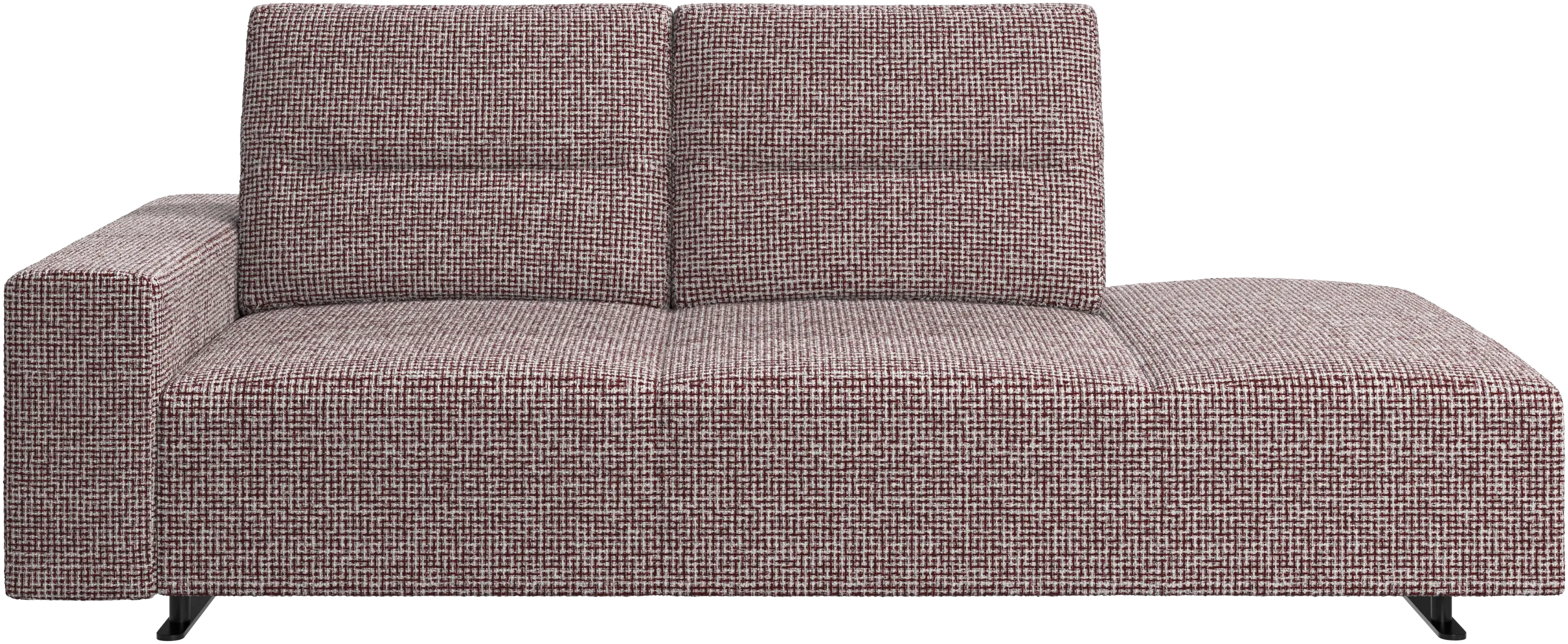 Hampton sofa with adjustable back and lounging unit right side, storage and armrest left side