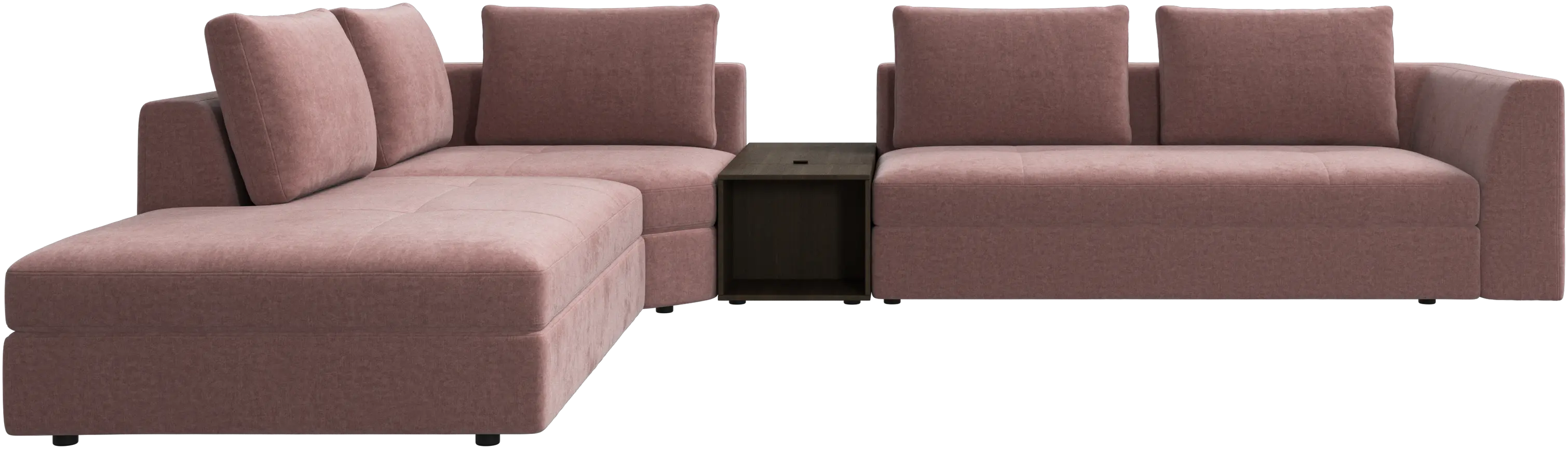 Bergamo corner sofa with lounging unit and footstool w/storage