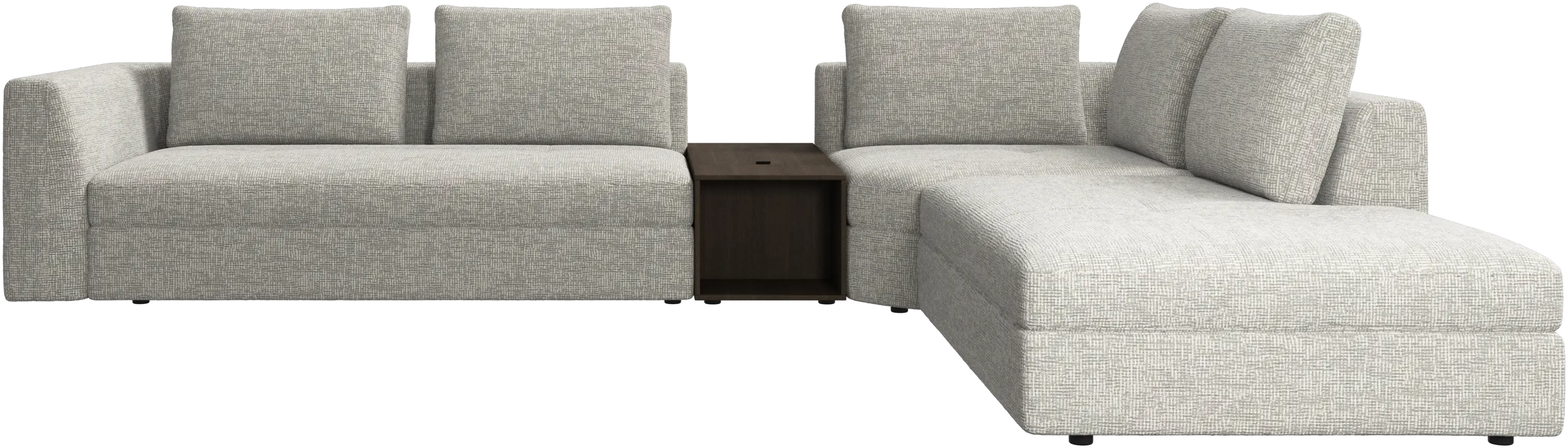 Bergamo corner sofa with lounging unit and footstool w/storage