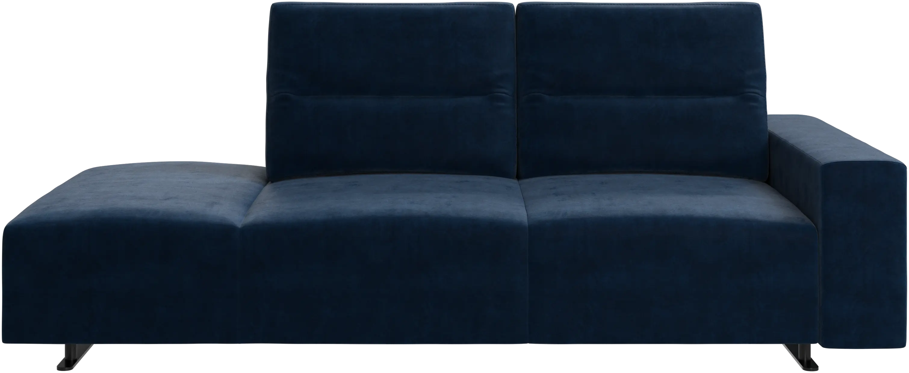 Hampton sofa with adjustable back and lounging unit left side, storage and armrest right side