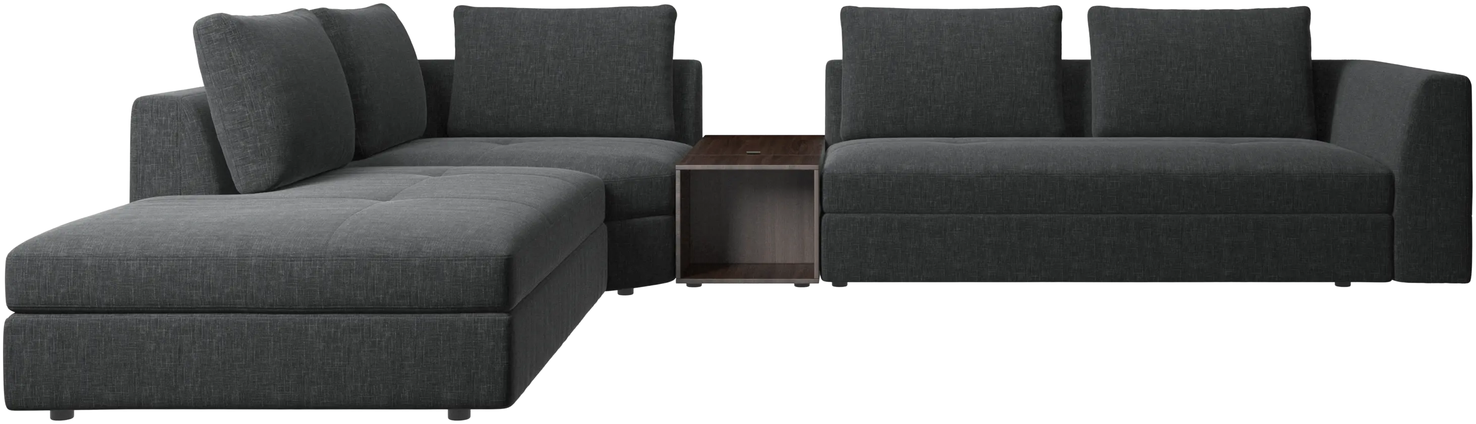 Bergamo corner sofa with lounging unit and footstool w/storage