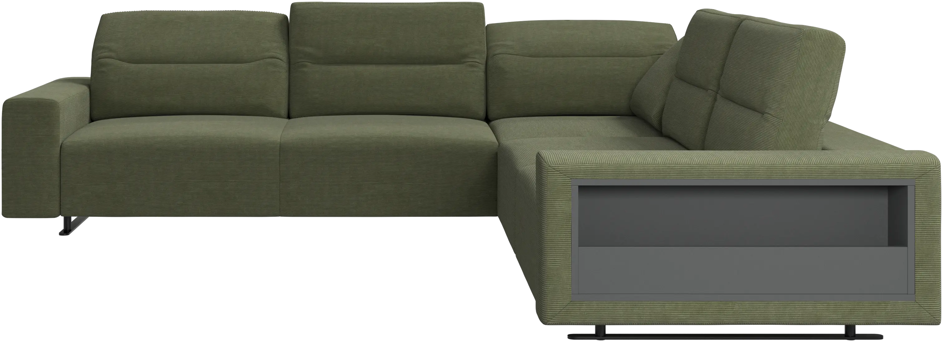 Hampton corner sofa with adjustable back and storage on right side
