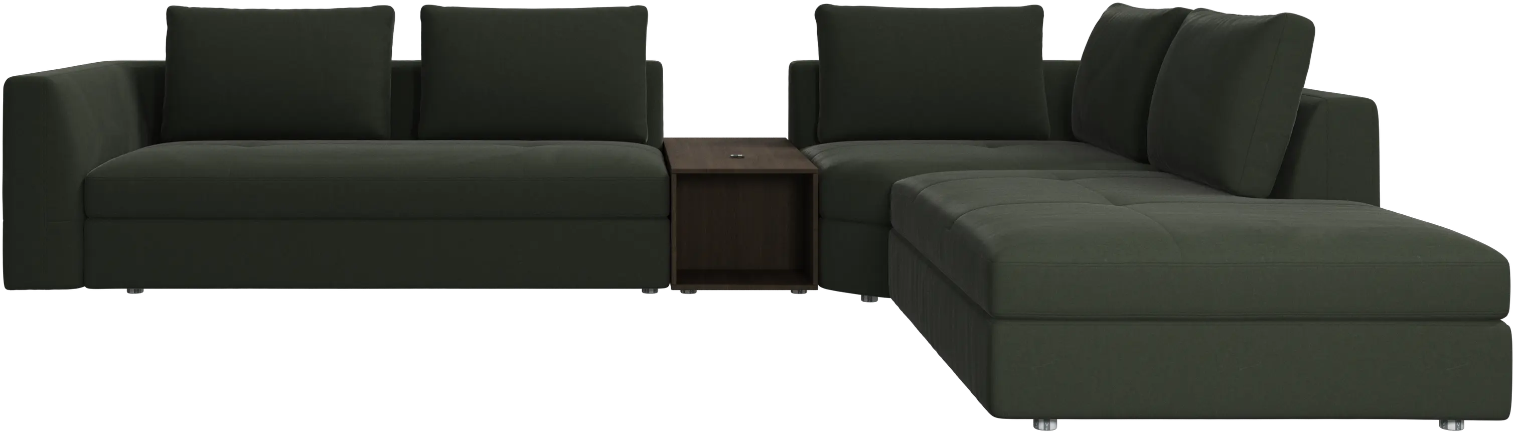 Bergamo corner sofa with lounging unit and footstool w/storage