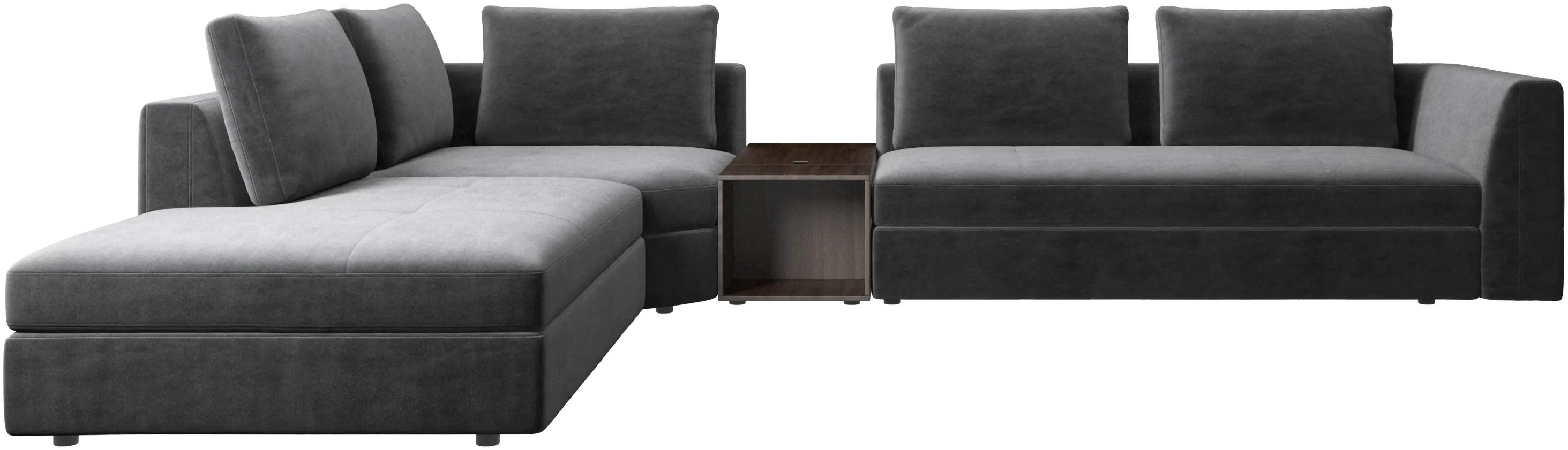 Bergamo corner sofa with lounging unit and footstool w/storage