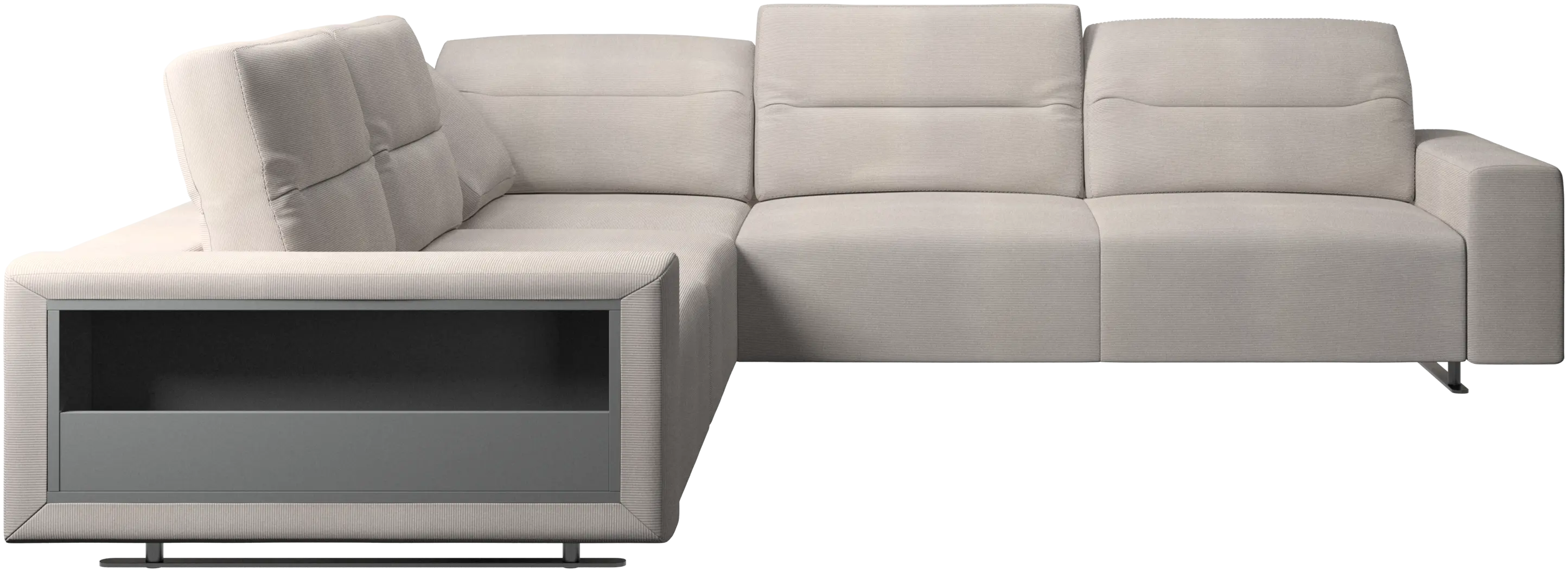 Hampton corner sofa with adjustable back and storage on left side