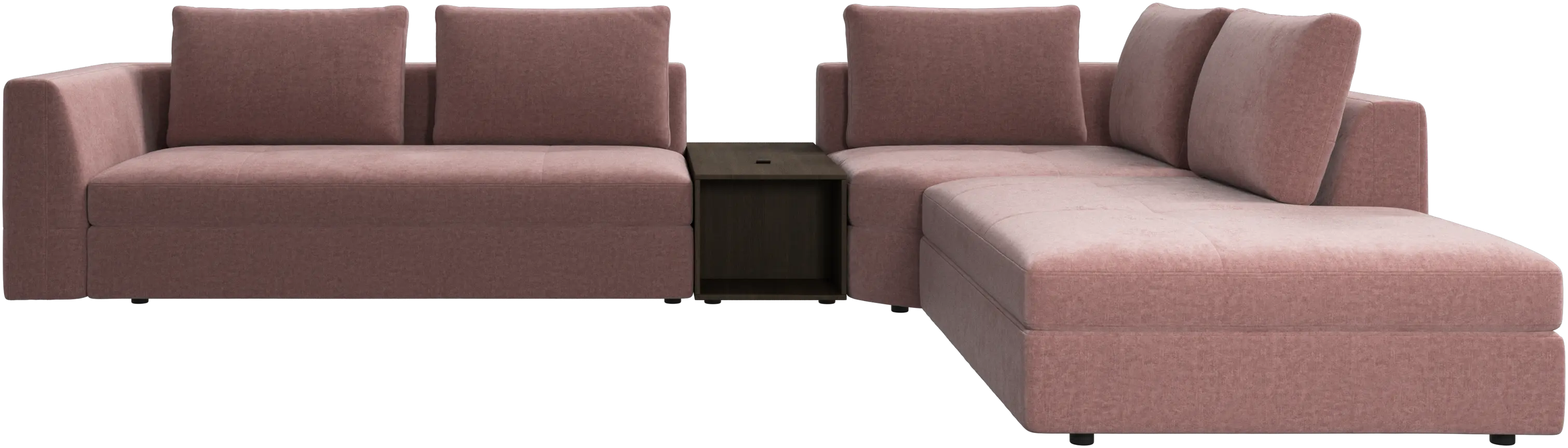 Bergamo corner sofa with lounging unit and footstool w/storage