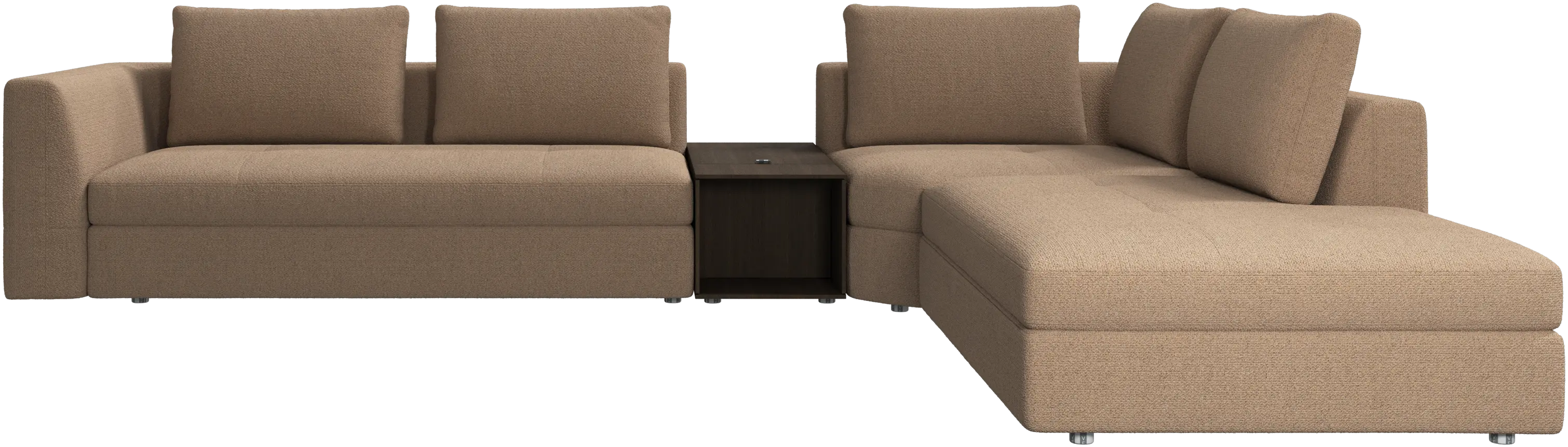canapé d'angle Bergamo avec chaise longue et pouf de rangement