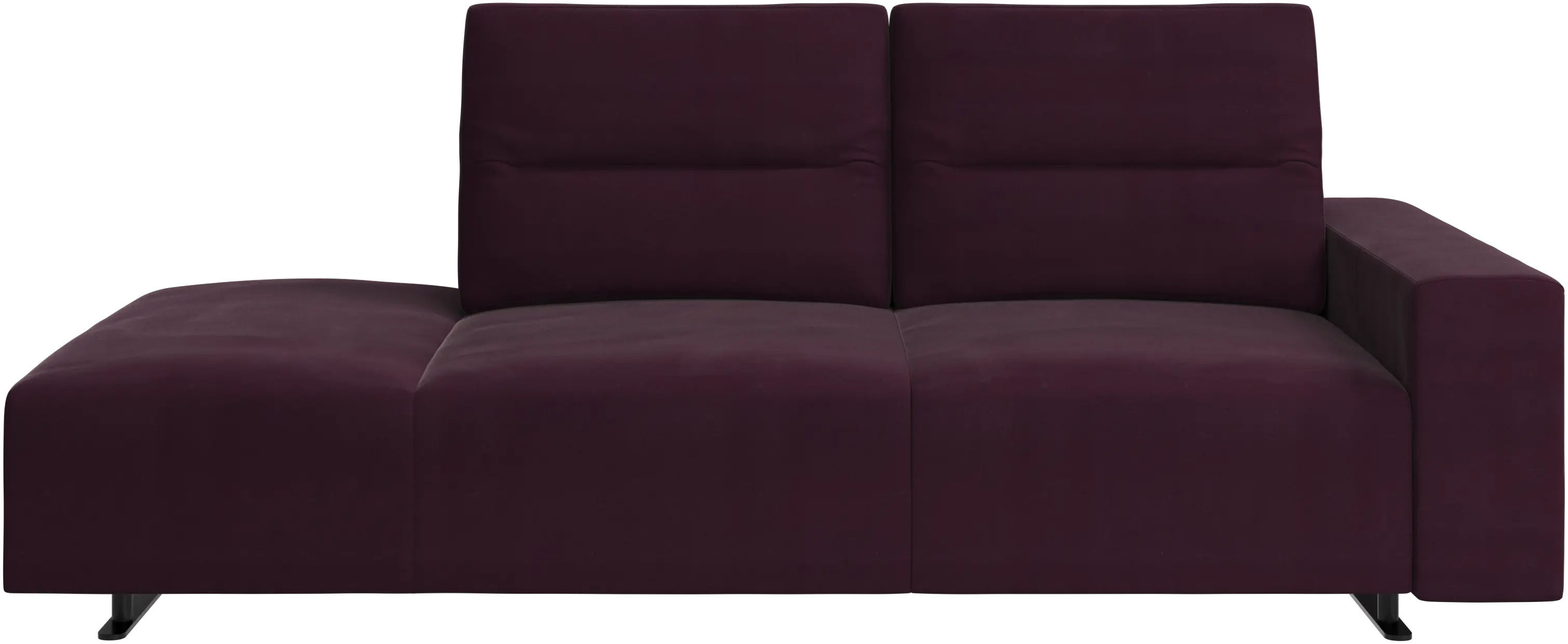 Hampton sofa with adjustable back and lounging unit left side, storage and armrest right side