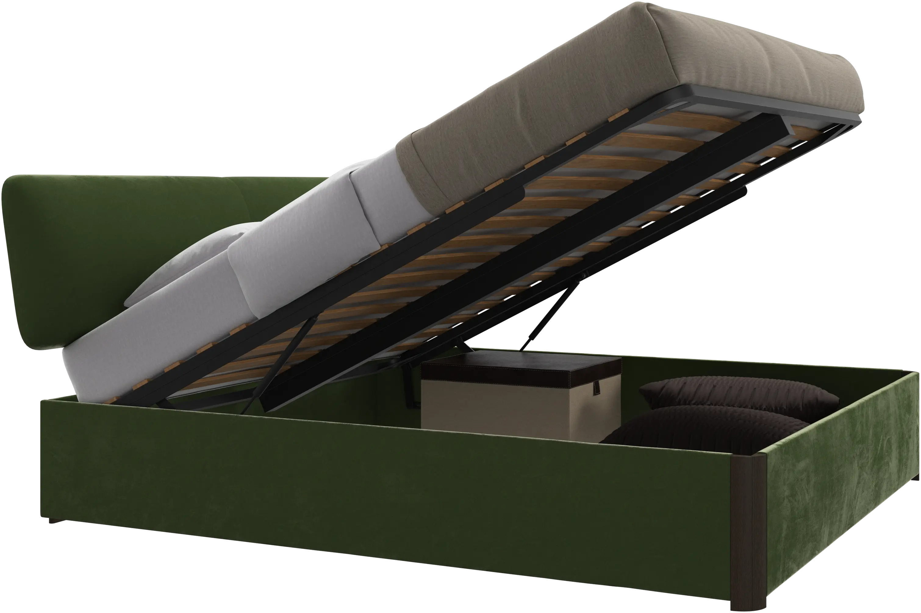 Element bed, bed-mounted headboard, with slats and storage solution, excl. mattress