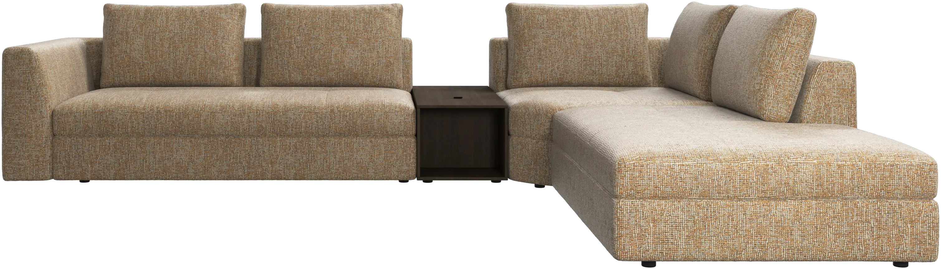 Bergamo corner sofa with lounging unit and footstool w/storage