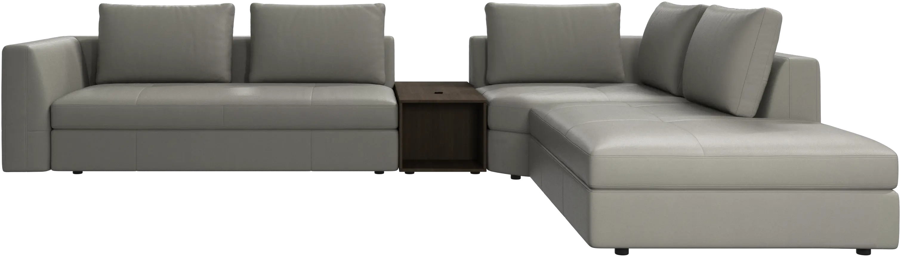 Bergamo corner sofa with lounging unit and pouf w/storage