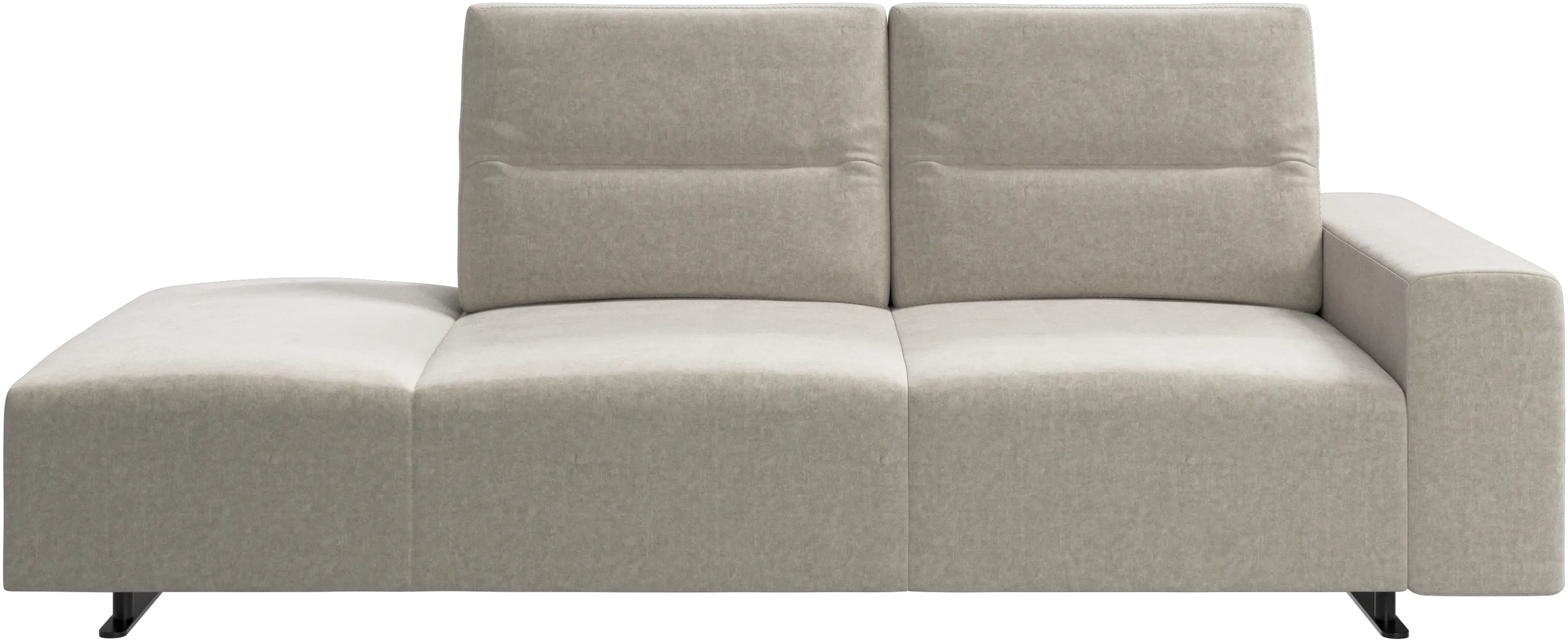 Hampton sofa with adjustable back and lounging unit left side, armrest right
