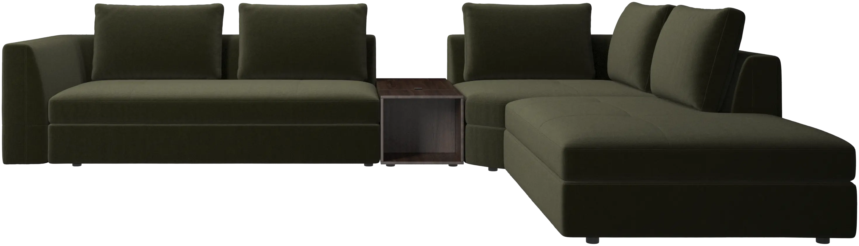 Bergamo ecksofa mit recamierel und hocker mit stauraum