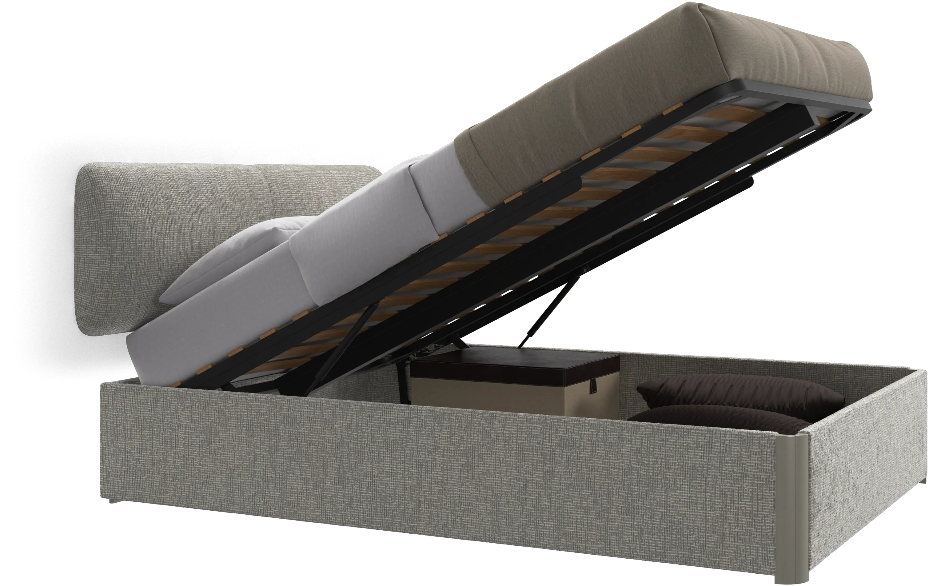 Element bed, wall-mounted headboard, with slats and storage solution, excl. mattress