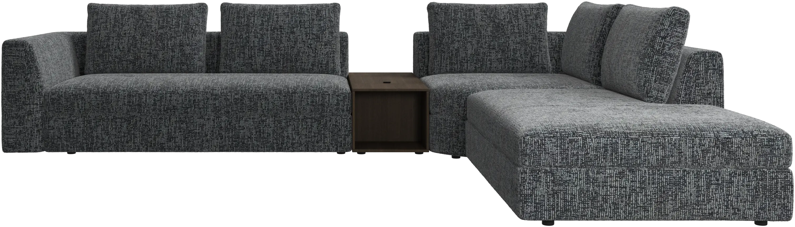 Bergamo corner sofa with lounging unit and footstool w/storage