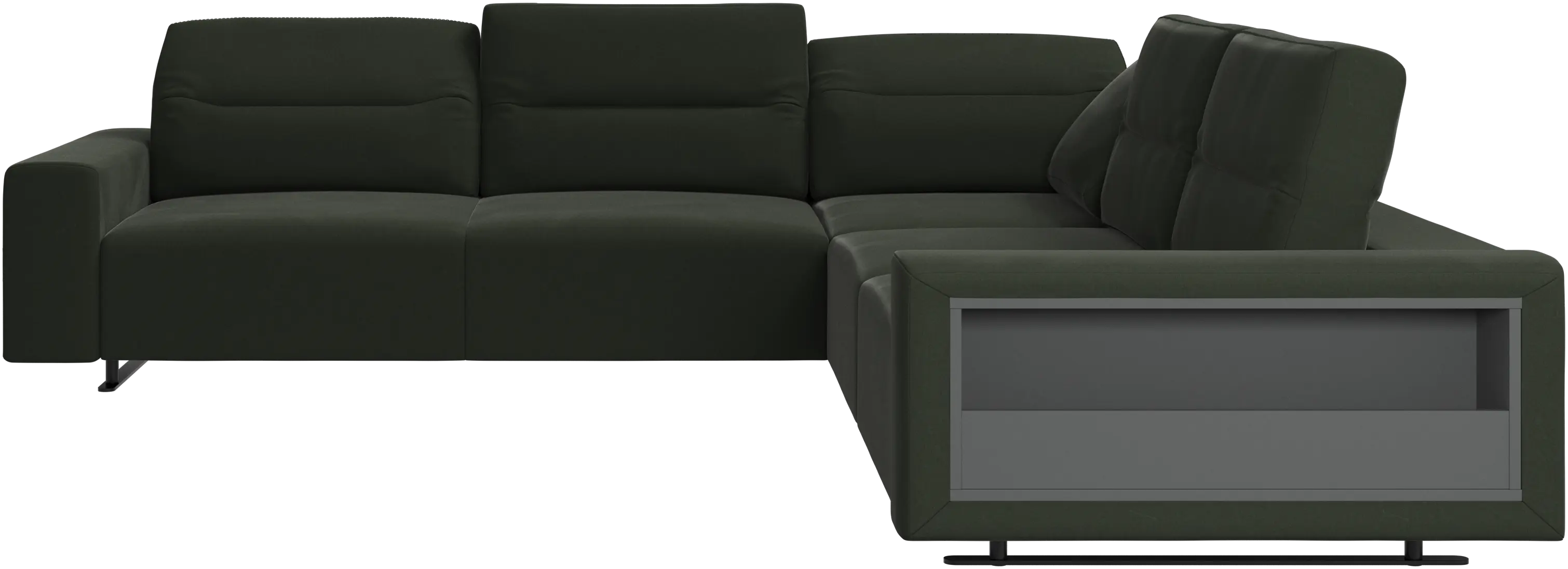 Sofá esquinero Hampton con respaldo ajustable y almacenamiento en lado derecho