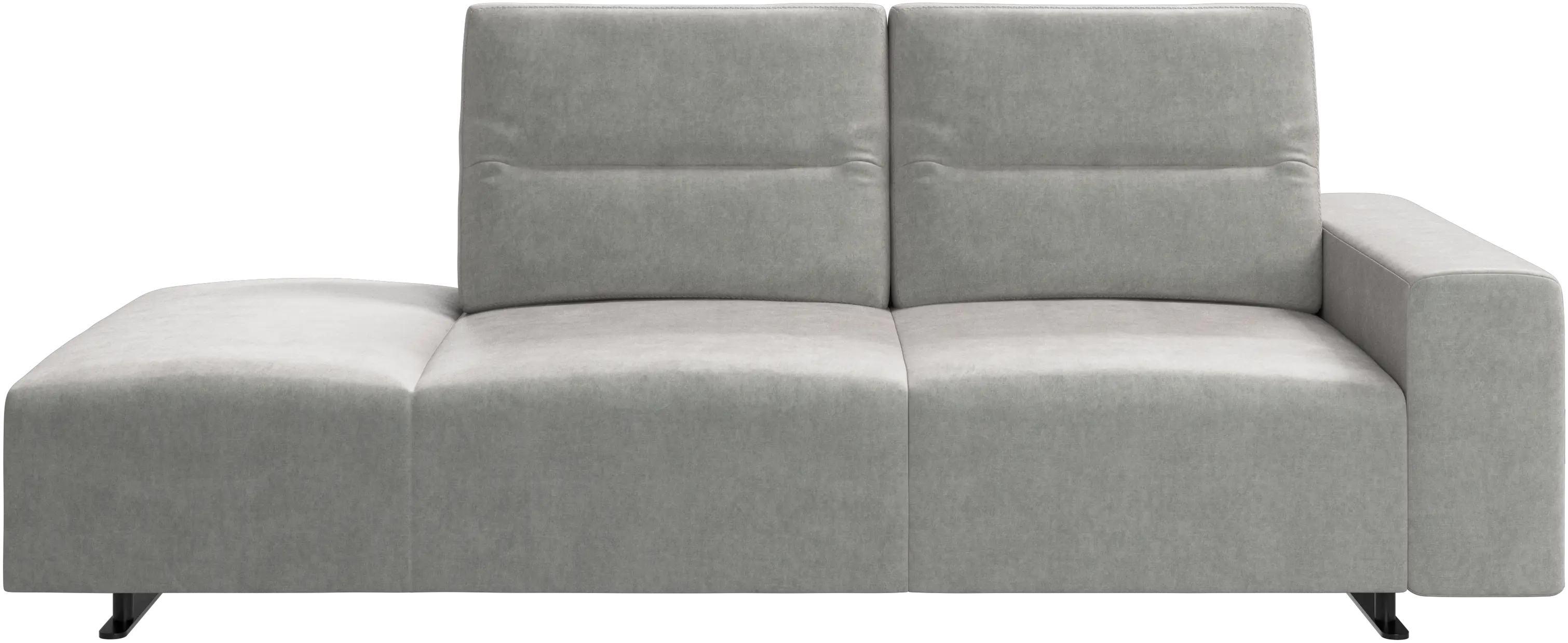 Hampton sofa with adjustable back and lounging unit left side, armrest right