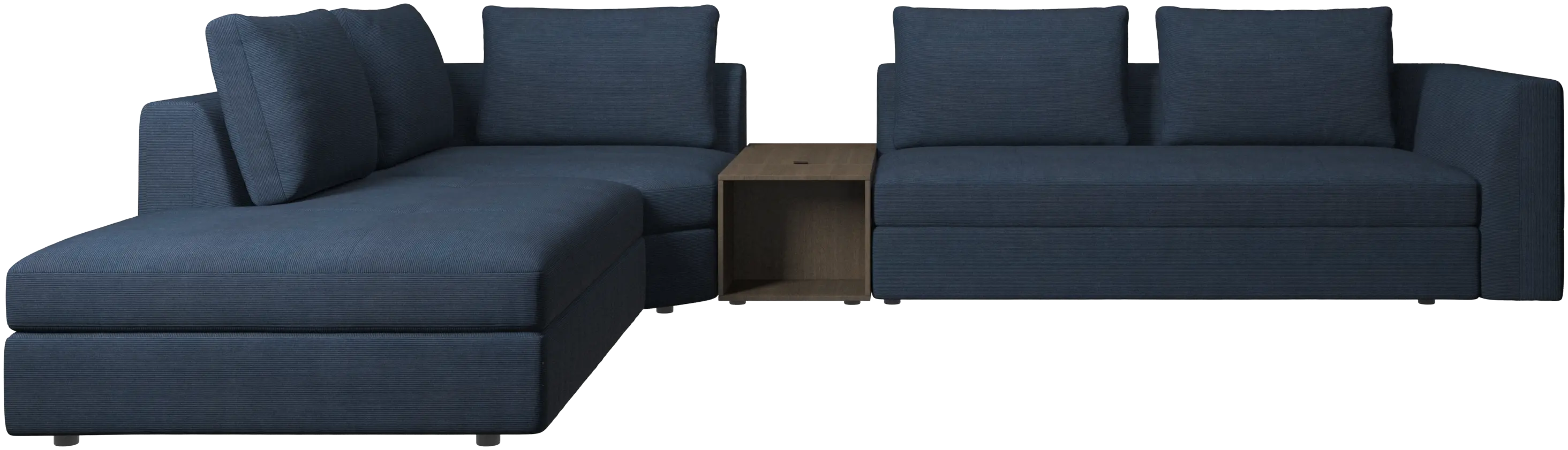 Bergamo corner sofa with lounging unit and footstool w/storage