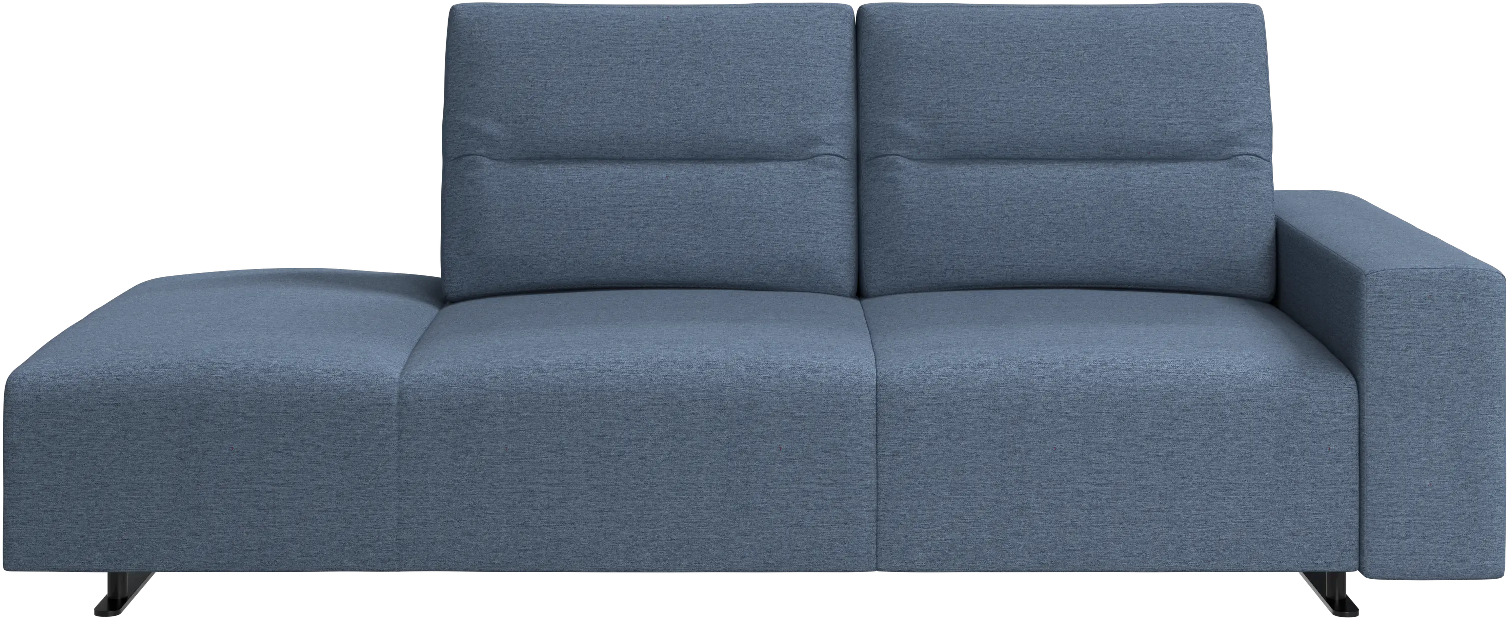 Hampton sofa with adjustable back and lounging unit left side, storage and armrest right side