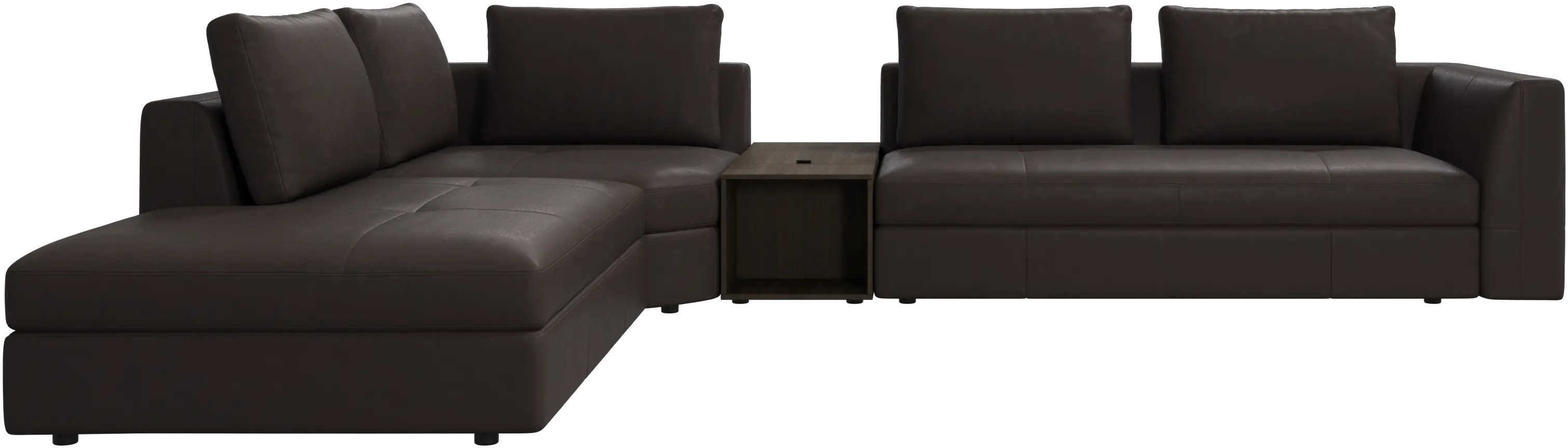Bergamo ecksofa mit recamierel und hocker mit stauraum