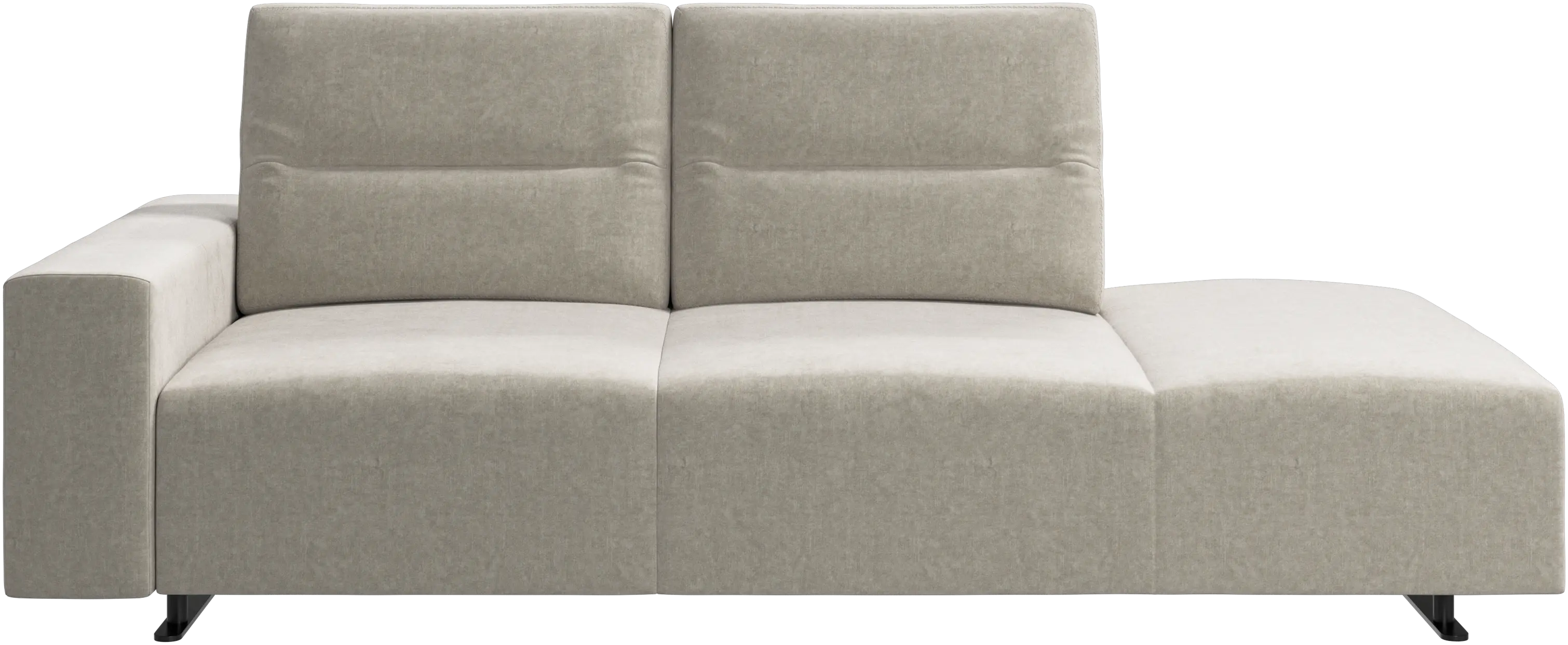 Hampton sofa with adjustable back and lounging unit right side, storage and armrest left side