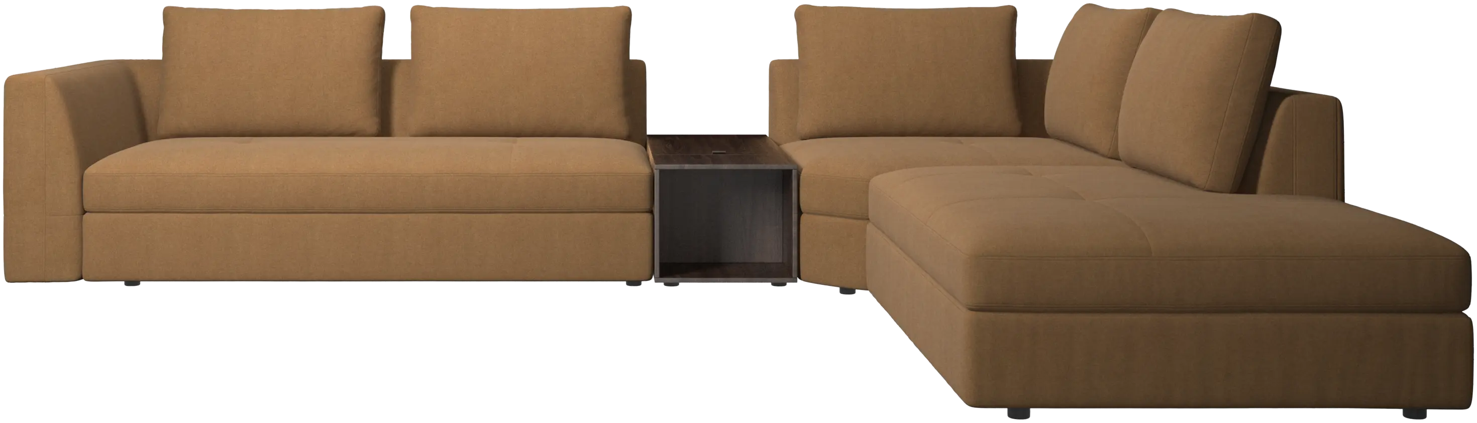 Bergamo corner sofa with lounging unit and pouf w/storage