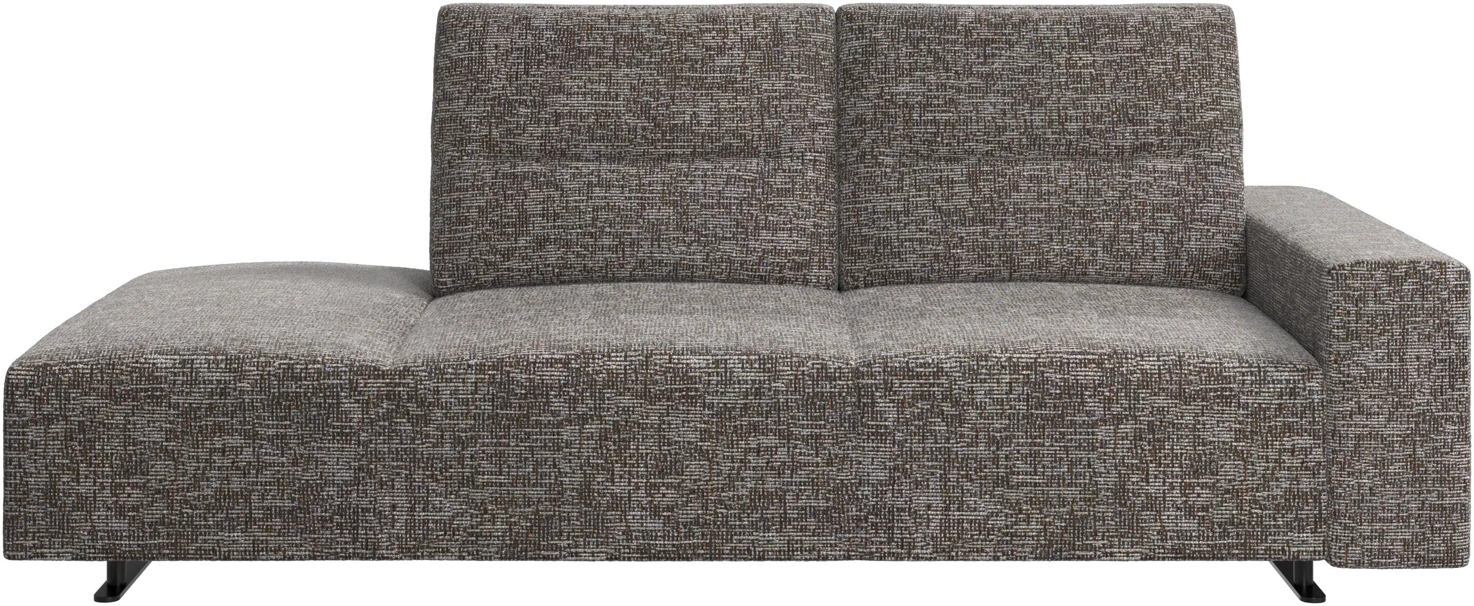 Hampton sofa with adjustable back and lounging unit left side, storage and armrest right side