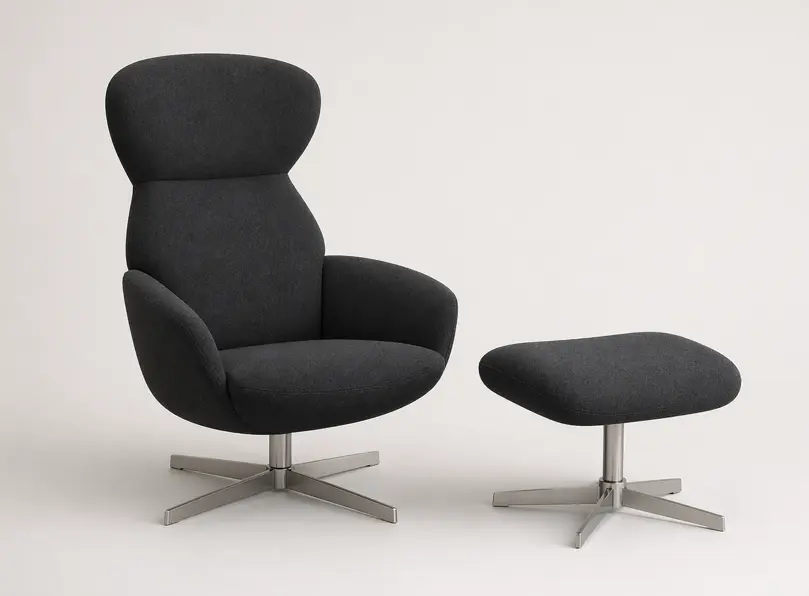 Armchairs [Athena - 1370] Athena chair with reclining back function. Dark Grey Lux Felt Fabric. and  Athena footstool, dark grey Lux Felt fabric
