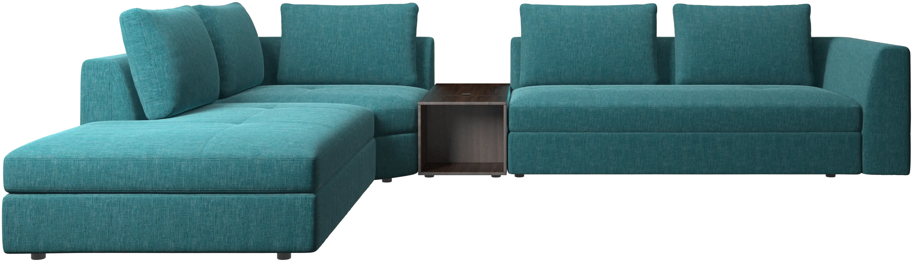 Bergamo corner sofa with lounging unit and footstool w/storage
