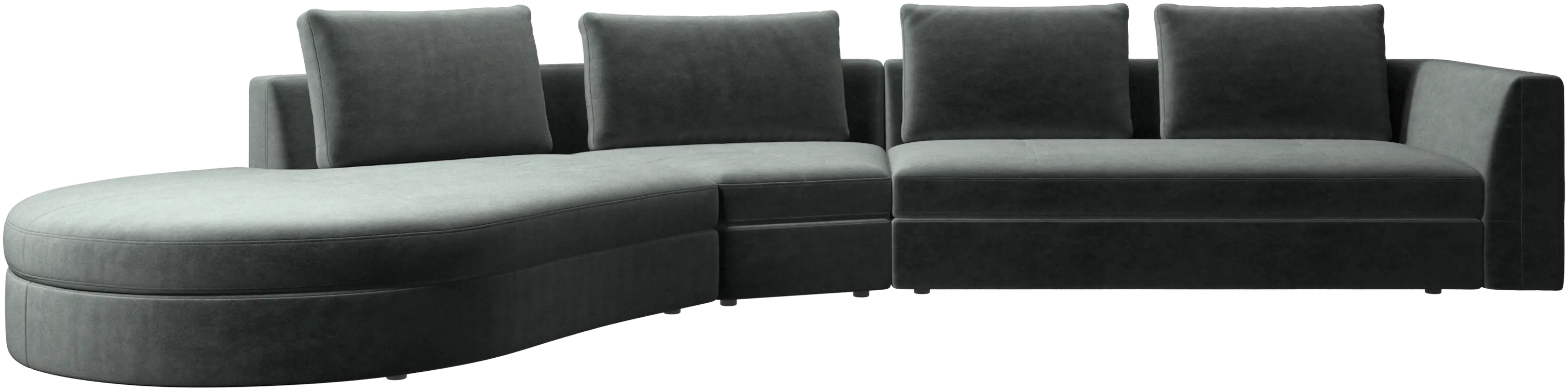 Bergamo sofa with round lounging unit, left
